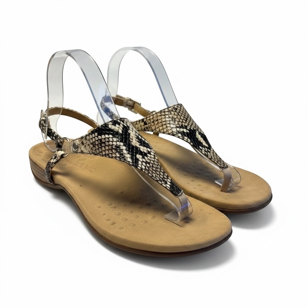 Vionic Kirra Natural Snake Print Leather Backstrap Sandals Womens 8.5